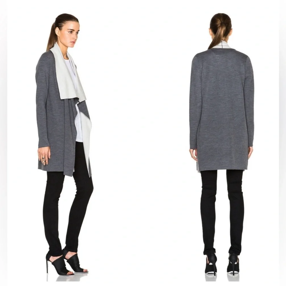 Vince Gray Merino Wool Blend Two Tone Open Cardigan Size XXS